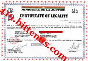 CERTIFICATE OF LEGALITY